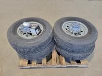 (4) Goodyear Marathon 235/80R16 Tires On Steel 8 Bolt Rims, Chrome Caps and Lug Nuts