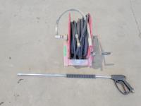 Qty of Hose, Cox Reels Hose Reel, and Pressure Washer Wand