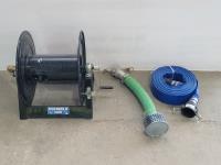 Cox Reels Hose Reel, 2 Inch X 50 Ft Lay Flat Hose and 2 Inch Suction Screen