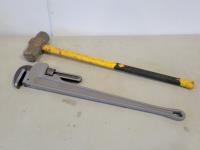 Power Fist 36 Inch Pipe Wrench and Sledge Hammer