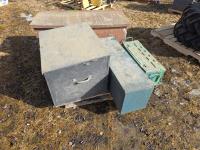 (3) Wooden Boxes One Has Tent Frame, (1) Metal Box