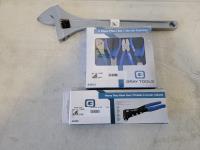 Gray Tools 4 Piece Plier Set, Heavy Duty Rivet Gun & 18 Inch Adjustable Wrench