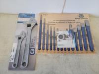 Gray Tools 14 Piece Punch and Chisel Set & 2 Piece Adjustable Wrench Set