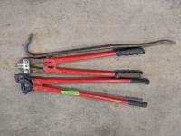 Crow Bar, 30 Inch Bolt Cutters and Tire Chain Pliers