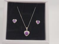 Smartlife 925S Purple Sapphire Heart 2 Piece Set