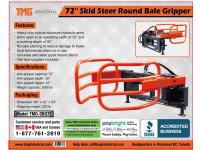 TMG Industrial TMG-SBG72 72 Inch Hydraulic Round Bale Gripper - Skid Steer Attachment