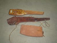    (3) Leather Gun Scabbards, Accessory Pouch