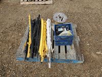    Pallet Of Plastic Fence Posts, Insulators, Wire & 12 Volt Charger