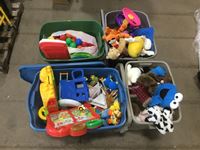    (4) Totes of Kids Toys and Stuffed Animals