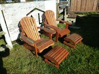    (2) Wood Lawn Chairs with Foot Stools