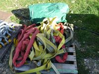    Pallet of Slings, Demo Tote & Ratchet Straps
