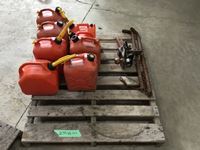    Pallet of Jerry Cans, Hitch with Stabilizer Bars