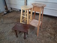    (2) Wooden Stools & Small Wood Table