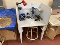 Wooden Work Desk with Stool & Contents
