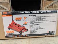 TMG Industrial TMG-AJF03 3 Ton Floor Jack, Twin Pistons