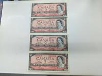 (4) 1954 Royal Canadian Mint Two Dollar Bills 