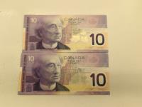 (2) 2001 Royal Canadian Mint Ten Dollar Bills