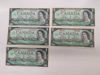 (5) 1967 Royal Canadian Mint One Dollar Bills