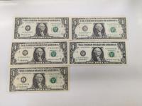 (5) 1999 Federal Reserve Note One Dollar United States Bills