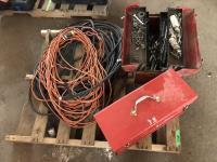 (2) Metal Tool Boxes with Contents, (2) Long Extension Cords