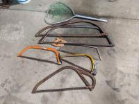(6) Vintage Bow Saws and Fishing Net