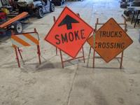 (3) Construction Signs On Stands