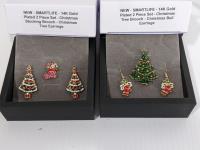 (2) 14K Gold Plated Christmas Earring and Brooch Sets