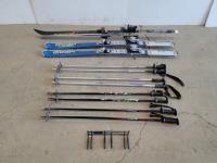 (3) Sets of Skis, (4) Sets of Ski Poles and Ski Wall Rack