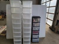 (2) Rubbermaid 9 Drawer Plastic Tower and (1) 6 Drawer Tower with Christmas Items 