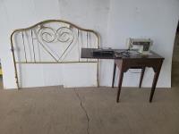 Brass Headboard and Kenmore Sewing Machine in Cabinet 