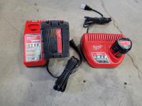 12V Milwaukee Battery and Charger, 18V Milwaukee Charger and 5 Amp Battery 