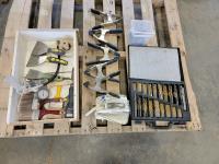 Large Qty of Drill Bits, (5) Clamps, Allen Keys, Travel Iron and Painting Supplies 