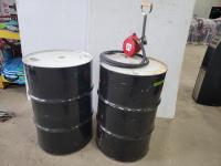 (2) Steel Drums with 5200 Series Fill-Rite 20 Gallon Piston Hand Pump