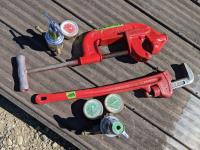 24 Inch Ridgid Pipe Cutter, 24 Inch Pipe Wrench and (2) Regulators