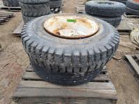 (2) Mismatched 12R22.5 Truck Tires On 10 Bolt Steel Rims