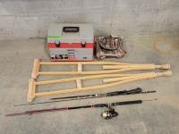 Qty of Fishing Items and Wooden Crutches