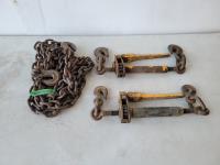(2) 3/8 Inch Ratchet Load Binders and Length of 3/8 Inch Chain with Hooks