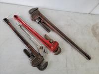 (3) Heavy Duty Pipe Wrenches and (1) Adjustable Wrench 