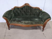 Vintage Settee with Carved Back and Scroll Arms 