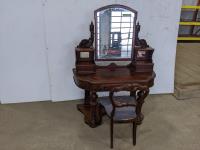 Victorian Burr Walnut Dressing Table with Side Chair