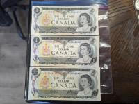 (3) 1973 Canadian One Dollar Bills