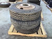 (2) Used 11R24.5 Tires On Steel Bud Rims, (1) 13R24.5 Tire On Drayton Rim