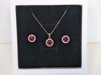 SMARTLIFE Red Ruby Halo 6.5mm Pendant and 6.0mm Earrings 