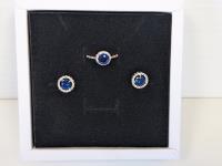 SMARTLIFE Blue Sapphire Halo 6.5mm Ring and 6.0mm Earrings