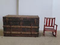 Vintage Shipping Trunk and Kids Rocking Chair