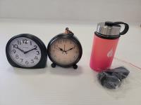 (2) Clocks and a Water Bottle