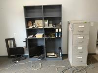 Four Drawer Metal Filing Cabinet & 8 Compartment Shelf Unit with Contents
