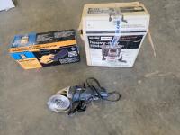 Powerfist 3 Inch X 21 Inch Electric Belt Sander, Craftsman Heavy Duty Router and Mastercraft 4-/2 Inch Angle Grinder