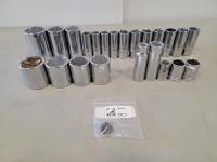 Qty of Gray Tools Assorted 1/2 Inch Drive Sockets and 7/16 Inch Flaring Die Tool