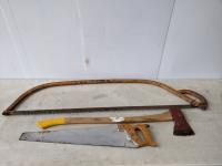 4 Ft Antique Bow Saw, 22 Inch Fine Tooth Hand Saw and Axe